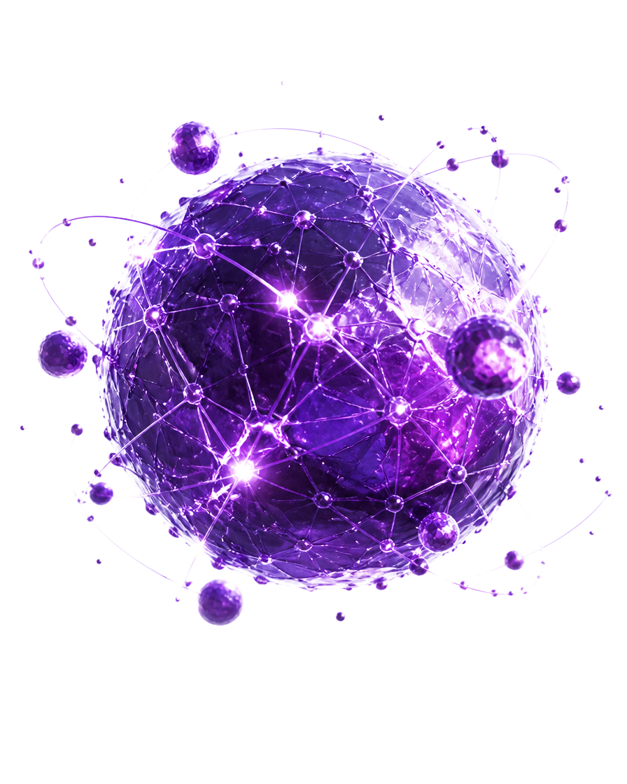 Violet neural lattice orb with orbiting agent particles