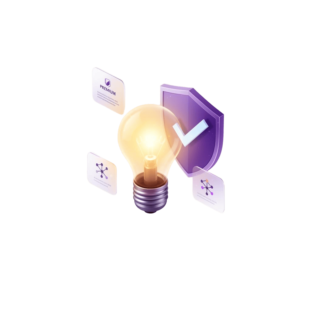 Glowing lightbulb merged with a verification shield — IdeaProof entity authority