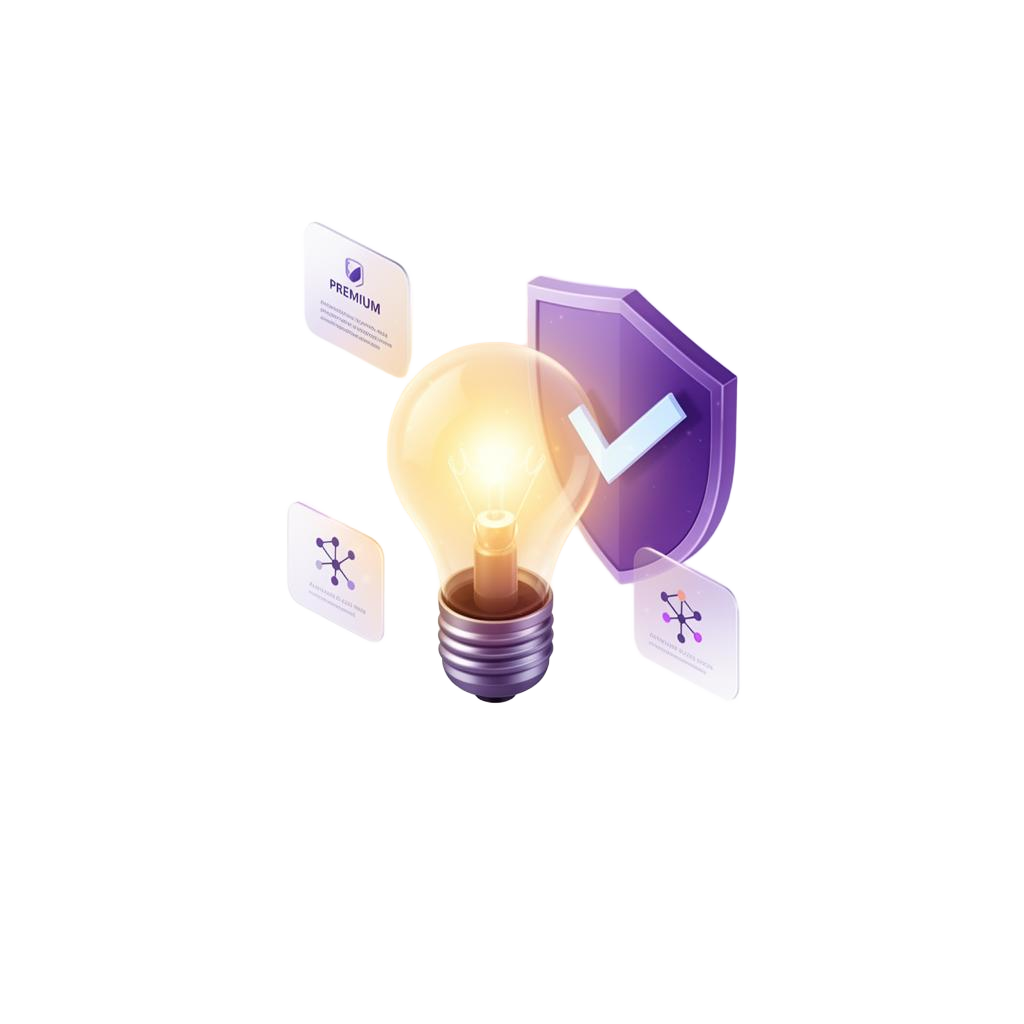 Glowing lightbulb merged with a verification shield — IdeaProof entity authority