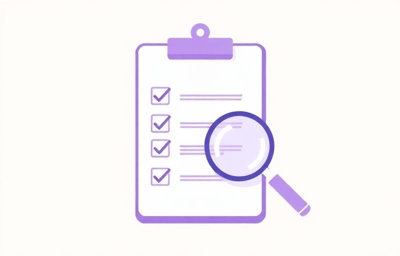 Clipboard with checkmarks and magnifying glass
