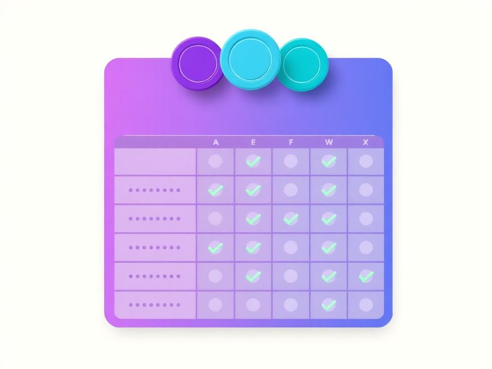 Translucent comparison grid with checkmarks across multiple columns