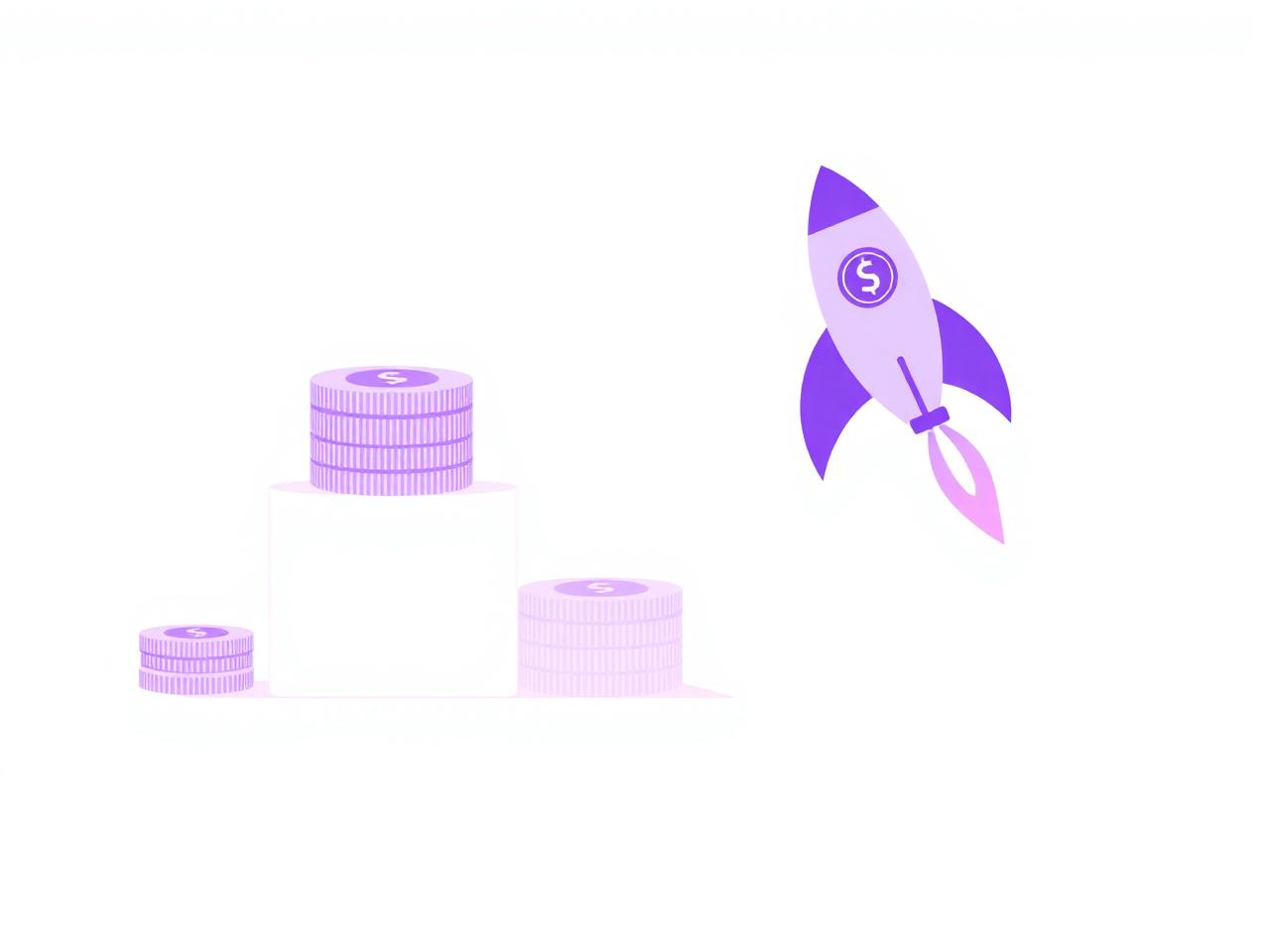 Editorial illustration of startup funding stages from seed coins to a launching rocket