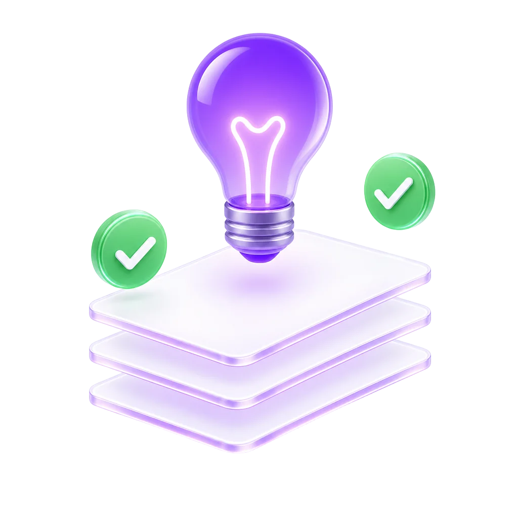 IdeaProof pricing — lightbulb on stacked plan tiles