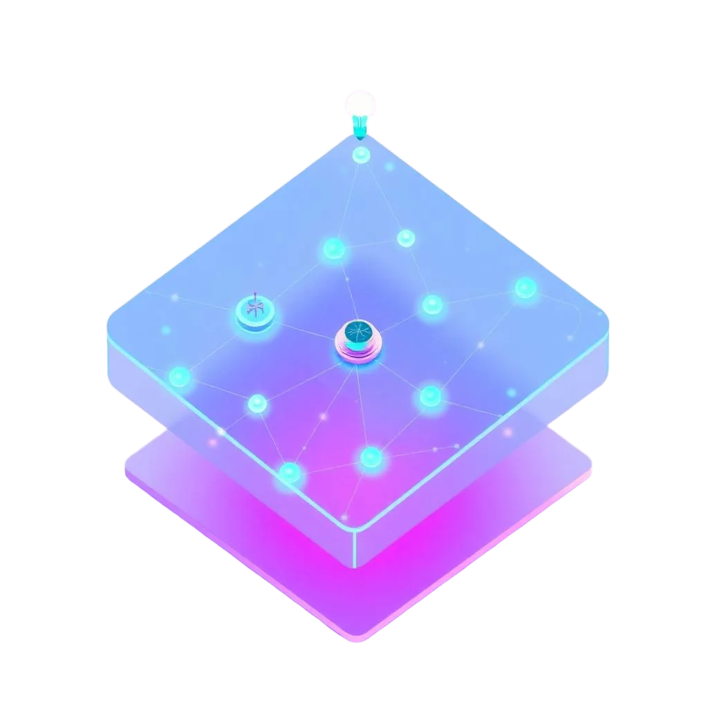 Glass map with floating nodes representing IdeaProof's full sitemap