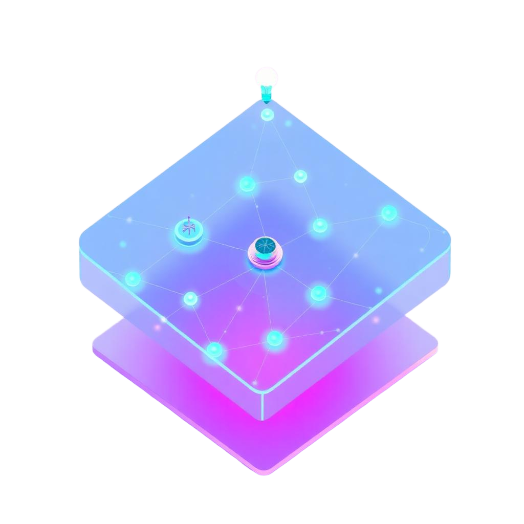 Glass map with floating nodes representing IdeaProof's full sitemap