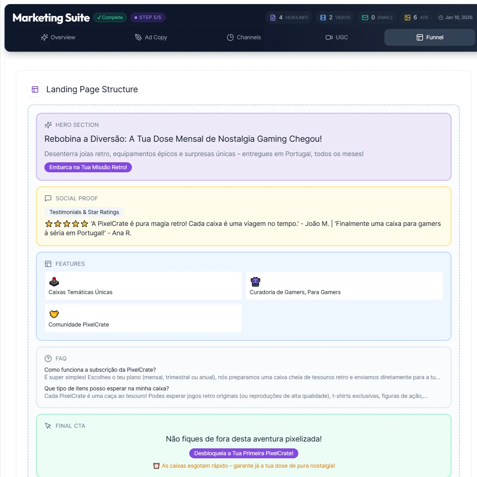Conversion Funnel - IdeaProof validation result showing Landing Page Blueprint • Email Sequence